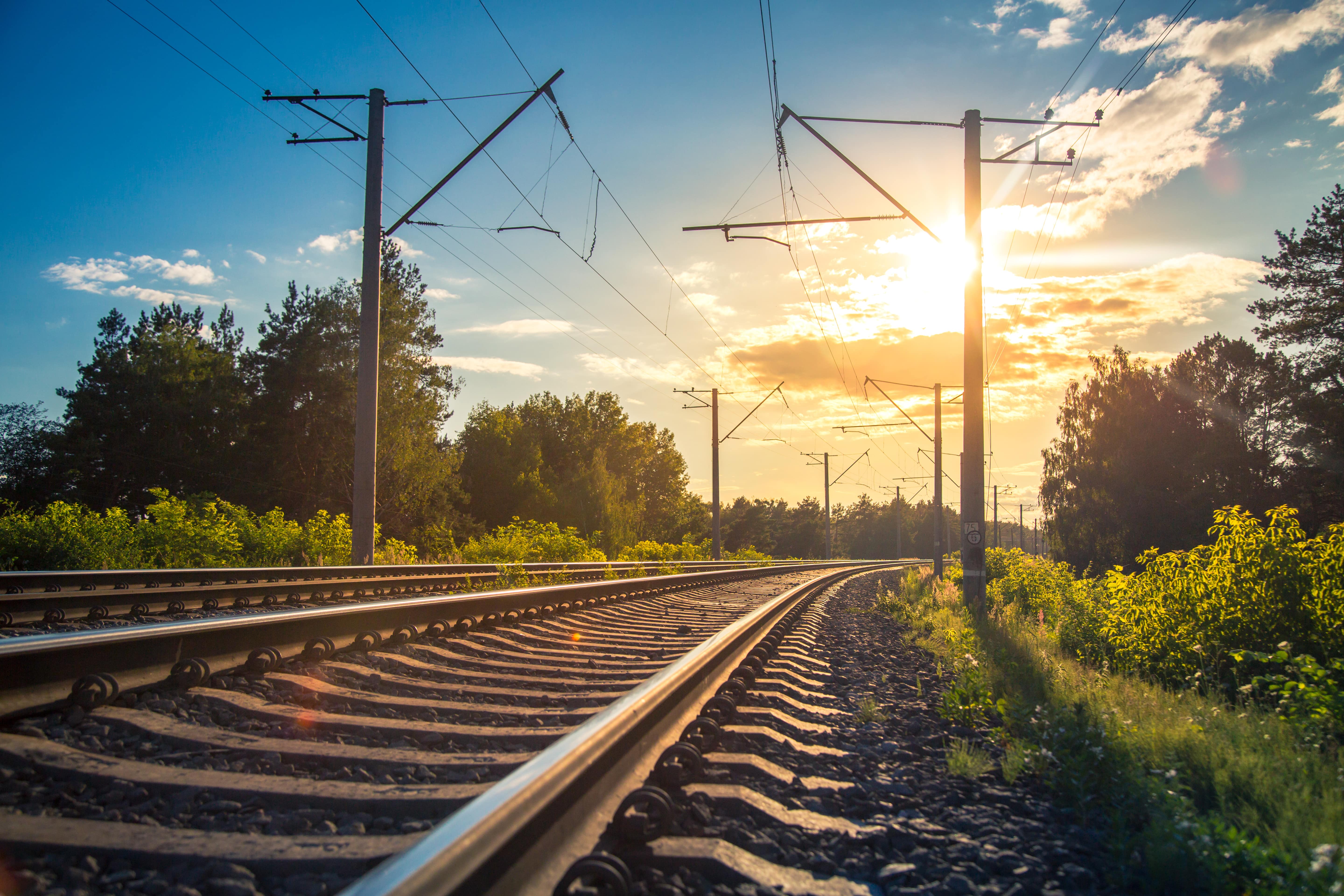 Rail tracks with sunshining