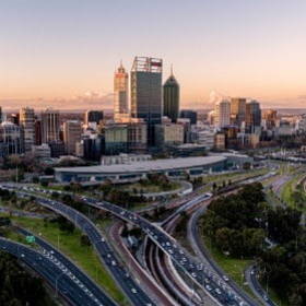 Perth skyline and highway view from Kings Park Western Australia